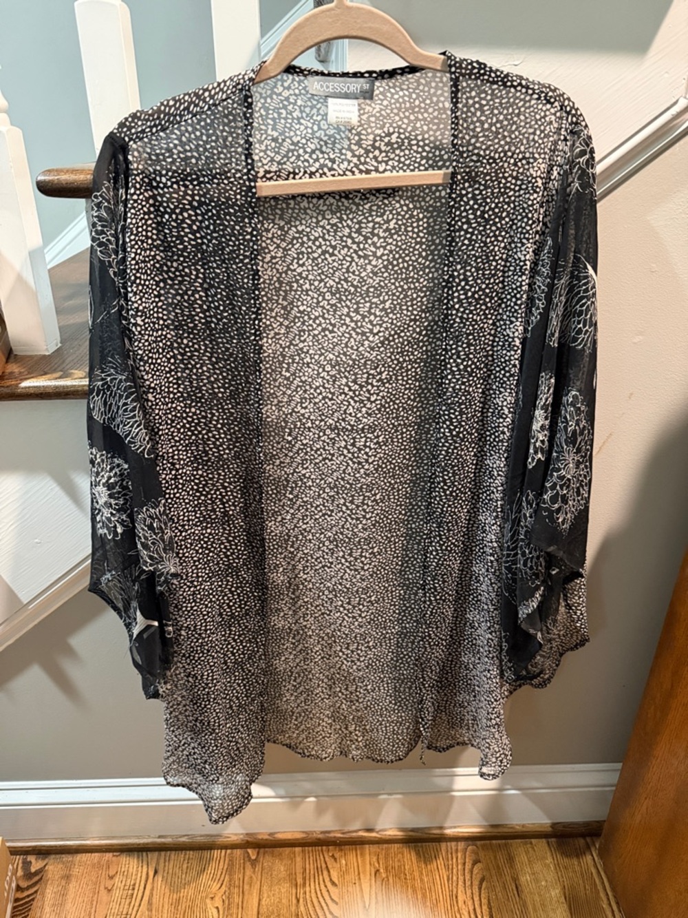 Accessory St. Sheer Floral Print Open Kimono - Black & Cream